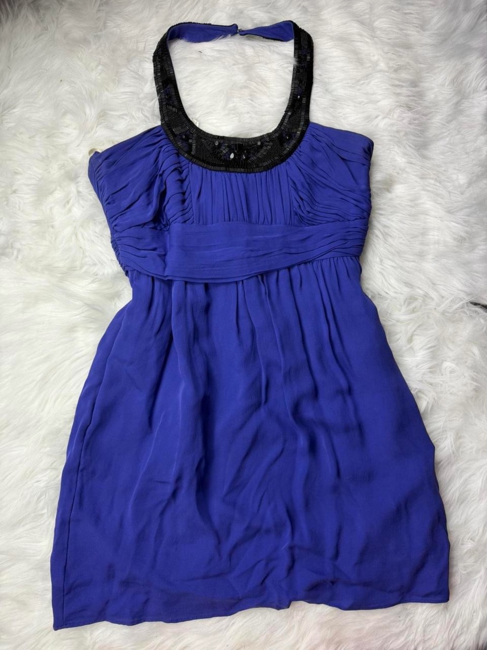 Periwinkle Halter Dress with Black Beaded Neckline